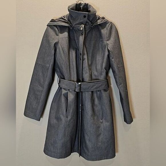 NWOT Kristen Blake Women's Gray Coat Jacket with Hood and Belt Size Large - Picture 1 of 10